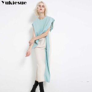 Harajuku Asimetri Elbise Kadın Kollu Batwing Patchwork Düz ES Kadın Vestidos Verano Yaz Maxi Parti 210608
