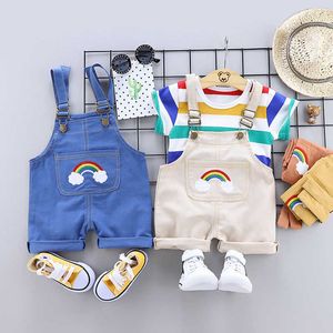 Yaz Yenidoğan Bebek Erkek Giysileri 1 Yıl için Bebek Doğum Günü Çocuk Doğum Günü Setleri Kıyafet T-Shirt Kayış Şort Suits Bebekler Bebek Setleri G1023