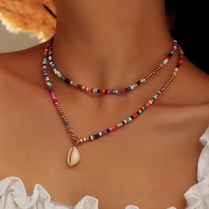 Богемные красочные бусины оболочки ожерелье для женщин летом короткие с бисером ошейник клюшка колье ожерелье женские украшения подарки пляж