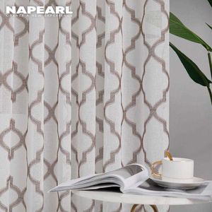 Napearl 1pc modern geometrisk faux linne gardin semi-heer jacquard kök kort sovrum vardagsrum fönsterbehandlingar 210712