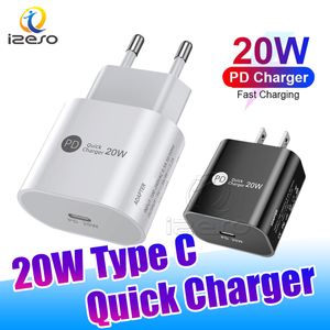 Preço de fábrica PD Carregador rápido Tipo C 20W Carregamento rápido EU US Plug Adapter Travel Home Phone Wall Chargers para iPhone izeso