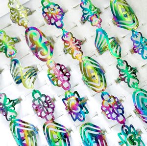wholesale 50Pcs Rainbow cut assorted desgin alloy rings fashion cool summer men party gifts jewelry