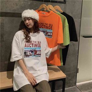 Cartoon Character Printed Causal All Match College Wind Simple Summer Cute Sweet Korean Style Women Top Female Fashion T-shirts 210522