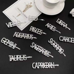 Carta Rhinestone Hairpins 12 Constellations Womens Hair Clipes Pins Barrettes Acessórios para Mulheres Meninas Presente