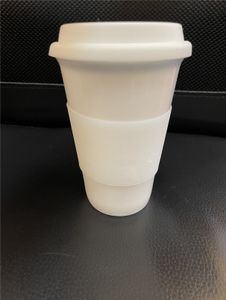 Caneca branca com tampa 500ml com impressão preta Copo de porcelana com tampa de boa qualidade Copo de bebida estilo clássico Caneca de leite