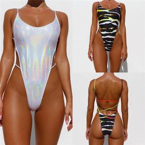 Drukuj Swimwear Kobiety One Piece Glitter Bandaż Backless Swimsuit Biquini kostium kąpielowy jednoczęściowy garnitury