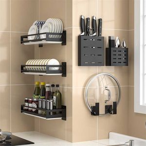 Cozinha Organizador Armazenamento Wall-Mount Spice Racks de aço inoxidável para facas Prato Gadgets Acessórios Suprimentos 211112