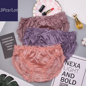 Women's Panties 3Pcs/lot Mid Waist Ruffle Bow Milk Silk Sexy Briefs Underwear Elastic Silky Comfortable Solid Women Lingerie