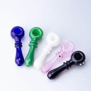 Headshop214 Y107 Smoking Pipes Dab Rigs 4.5 Inch Length Colored 2 Rings Tobacco Dry Herb Spoon Glass Pipe Ash Catcher