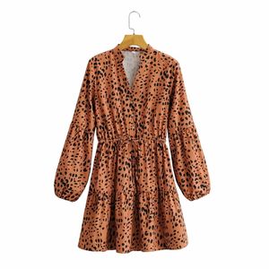Vianteg Donna Brown Leopard Sashes Camicia Abito Primavera Moda Donna Scollo a V Mini es Donna Elegante A-Line 210515