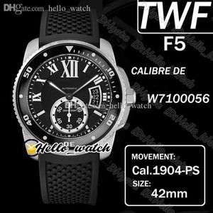 TWF F5 Caliber de Dive W7100056 CAL.1904-PS MC 자동 망 시계 슈퍼 빛나는 세라믹 베젤 블랙 다이얼 빅 데이트 스틸 케이스 고무 스트랩 시계 Hello_Watch