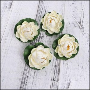 Flores decorativas Grinaldas Festivo Festa Suprimentos Home Garden6Pcs Artificial Lagoa Plantas Lotus Lírios (Branco) Gota entrega 2021 YFO5H