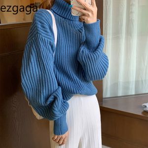 Ezgaga Turtleneck Elegant Thick Sweater Women Korean Outwear Loose Solid Warm Pullover Autumn Winter Jumper Ladies Knitted Tops 210430