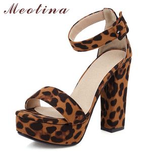 Meotina Bandkle ремешок женские туфли платформы супер сандалии на высоком каблуке пряжки густые каблуки обувь леопардовые сандалии дамы лето коричневые 43 210608