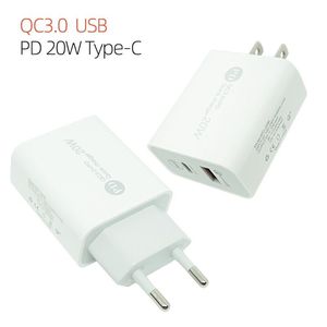 Caricabatterie da 20 W PD + QC3.0 tipo c Caricabatterie da muro veloci Spina UL EU US per telefono 12 13 Smart phone Xiaomi Samsung Note 10 20 S21