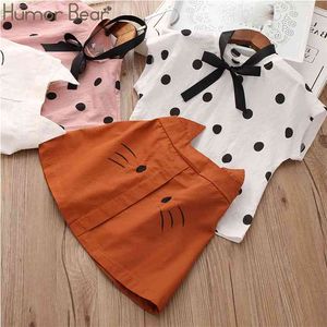 Baby Sommer Kleidung Mode Fliege Dot T-shirt + Katze Regenschirm Rock Kinder Anzug Cartoon Kleid Kleidung Set 210611