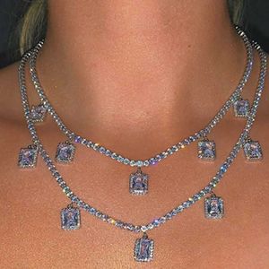 Stonefans Bridal Stor Rhinestone Statement Halsband Delikat Bröllop Rektangel Kristalldesigner Hängsmycke Halsband Charm Kvinnor
