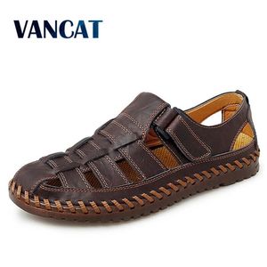 Brand Summer Genuine Leather Roman Men's Sandals Business Casual Shoes Outdoor Beach Wading Slippers Big Size 39-48 210903