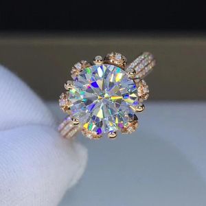 ユダヤ人ストアの詩ラウンドローズゴールド3ct 9.00mm D VVS高級Moissaniteウェッジリング