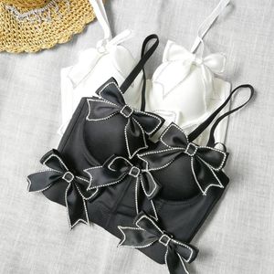 Женские купальники Женщины сладкий блестящий страза с луком Bustier Bra Solid Color Spaghetti Brap Tush Up Corset Top Top Camisole Camisole