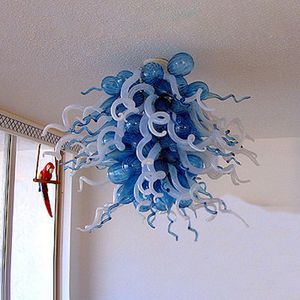 Nordic Unique Ceiling Lights Hand Blown Glass Chandeliers Kitchen Hanging Lamp Office Blue and Milk White Lamps 24 Inches