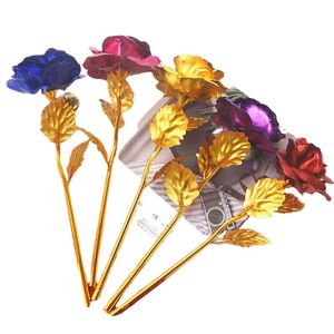 Artificial Longo Haste Flor 24k Folha de Ouro Presentes Rose para Amante Casamento Natal Dia dos Namorados Mães Decoração de Casa ZWL456