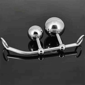 NXY Anal sex toys DOUBLE BALL FEMALE VAGINAL ANAL PLUG Steel Chastity Belts Rope Hook Sex Toy For Women Locking Belt Anal Hooks Asslock 1123