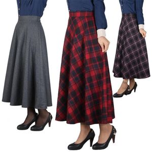 Saias Corean Woolen Mulheres Outono Inverno Moda Simples Casual Manta Impressão Longa Saia Senhoras Invisível Zipper Bolso Retro