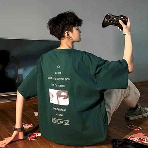 ユニセックスミニマリストTシャツ韓国のヒップホッププリントショートスリーフトップメンズ女性ハイストリートオーバーサイズハラジュクOネックグリーンストリートウェアG1229