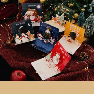 3D Pop Up Christmas Greeting Card with Envelope Sticker Santa Claus Reindeer Snowman Stereo Blessing Cards Xmas Holiday Party Invitations Postcards