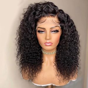 Długie Kinky Curly Simulation Human Włosy Syntetyczna Koronka Przednia Peruka Dla Czarnych Kobiet 13x4 Peruki z przodu Gluless Odporna na ciepło Naturalna