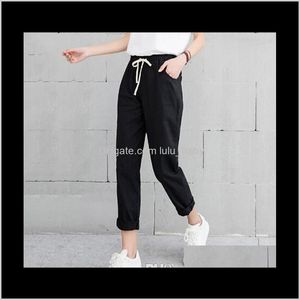 Capris Womens 의류 의류 드롭 배달 2021 여성 캐주얼 하라주쿠 봄 가을 큰 크기 긴 바지 솔리드 탄성 허리 린