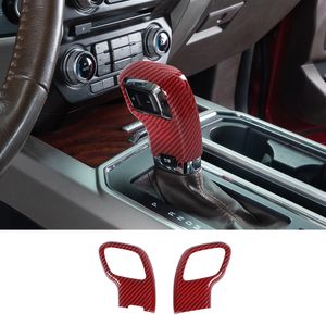 ABS Gear Shift Knob Trim Dcoration Cover For Ford F150 15+ Red Carbon Fiber