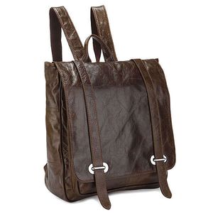 New Fashion Oil Waxed Genuine Leather Backpack Uomo Zaino da viaggio Borsa da scuola Zaino maschile Marrone