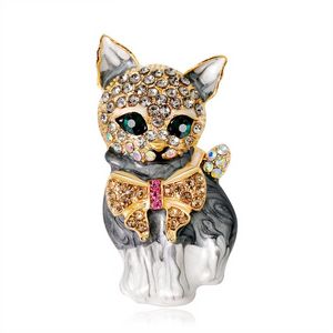 Cartoon Enamel Diamond Cat Brooch Pins Animal type Business Suit Top Dress Cosage for Women Men Fashion Fine Jewelry Will and Sandy