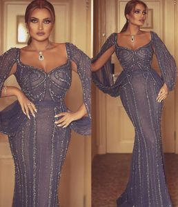 2022 Plus Size Arabski ASO EBI Luksusowy Mermaid Sexy Prom Dresses Zroszony Perły Wieczór Formalna Party Druga Recepcja Urodziny Suknie Zaręczynowe Dress ZJ506