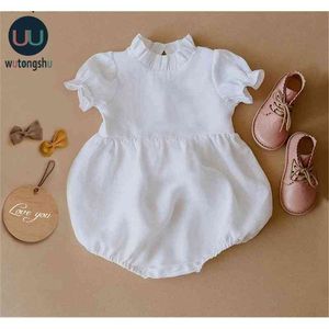 Romper bonito linho de algodão menina roupas primavera verão jumpsuits outfits sunsuit recém-nascido roupa bebê 210317