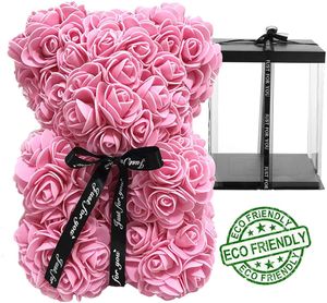 Flores Presente Namorada venda por atacado-DIY cm Teddy Rose Urso com caixa Artificial PE Flower Bear Rose Dia dos Namorados para namorada Mulheres Presente do Dia das Mães
