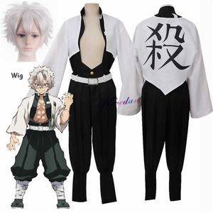 Anime Demon Slayer Cosplay Kostüm Kimetsu Hiçbir Yaiba Sanemi Shinazugawa Cosplay Kisatsutai Takım Üniforma Giyim Seti ve Peruk Y0903