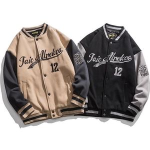 Hip-Hop Beyzbol Ceket Büyük Harfler Nakış Patchwork Kore Streetwear College Rock Japon Moda 211008