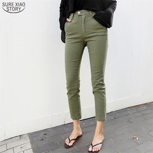 Army Green Jeans Casual Elastic Straight Pants Mujer Kvinnor Höst Koreanska Hög midja Stretch för 10415 210508