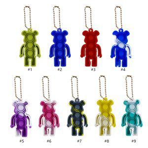 Mini Bear Push Fidget Toy Style Keychain Ring Vuxen Barn Favär Squishy Novelty Stress Autism Squeeze Leksaker Kawaii Bil Keyhållare Kids Presenter