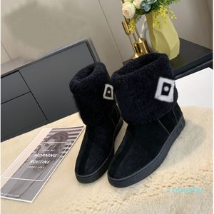 Famoso designer 2021 autunno inverno nuovi stivali corti scarpe da neve 100% lana moda pelle colore abbinato fondo spesso tacco piatto scatola