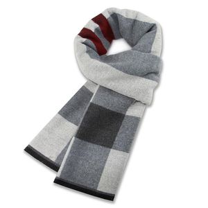 Scarves Winter Fashion Striped Plaid Scarf High Quality Cashmere Casual Business Man Husband Father Gift Match Dark Gray
