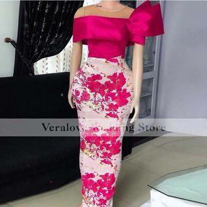 Fushia africana sereia vestido de noite 2021 scoop lace apliques aso ebi estilo robe ceremonie femme vestidos de festa de baile