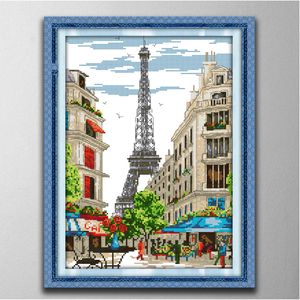 Pariser Straßenszene, Heimdekor-Gemälde, handgefertigte Kreuzstich-Bastelwerkzeuge, Stickerei-Nadelarbeitssets, gezählter Druck auf Leinwand DMC 14CT/11CT