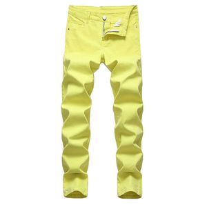 2021 New Moda Design Causal Dinim Spodnie Plus Rozmiar 42 Skinny Men Yellow Jeans Pantalon Homme X0621