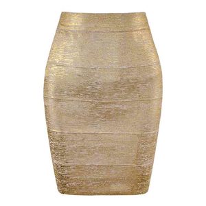 Wholesale Women Summer Fashion Sexy Gold Bronzing Bandage Skirt Designer Night Club bodycon Pencil Faldas 46cm 210629