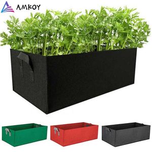 AMKOY Growing Bag Fabric Raised Garden Bed Square Planter Bag Flower Vegetable Plant Flower Planting Bag Planter Pot with Handle 210615