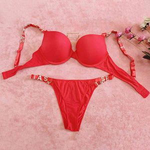 NXY sexy set Stereoscopic Letter Secret Underwear Rhinestone Lingerie Bra Set Sexy Women Push Up Bikini Thong Panties Adjustable 1127